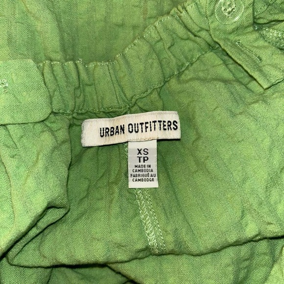 Urban Outfitters Romper Shorts Cotton Linen Blend Green Overalls Pockets XS - Picture 6 of 8